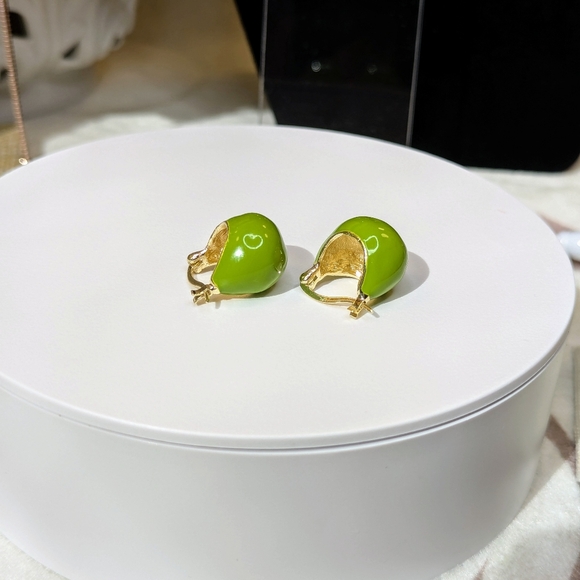 Peridot Green Enamel Earrings - Picture 3 of 4